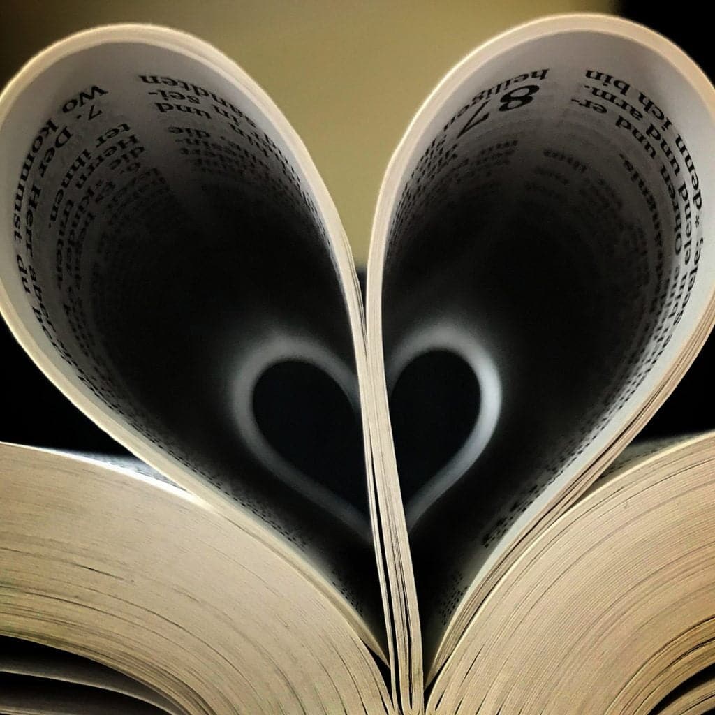 Bible pages used to make a heart shape - love