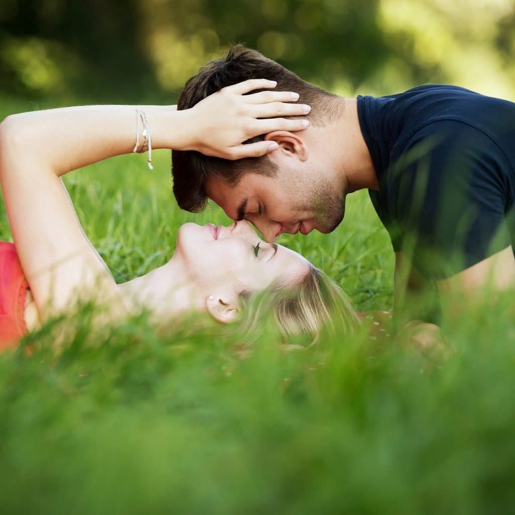 Romantic loving couple about to kiss