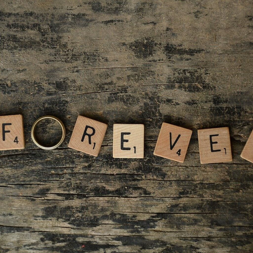 Letters spelling out forever with rings
