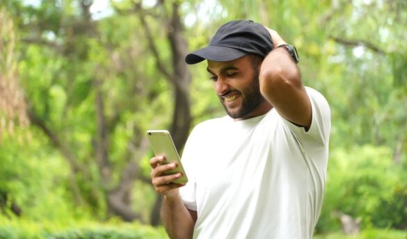 Guy with phone in his hand found date on dating app