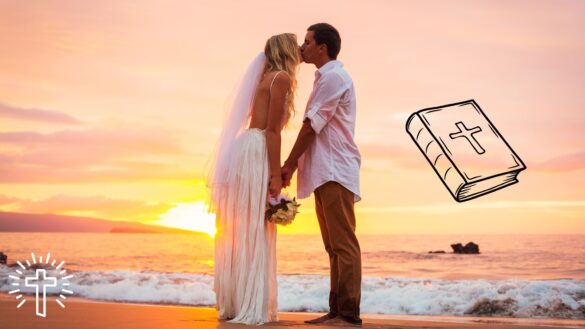 Wife and Husband Kissing on A Beach With Sunset